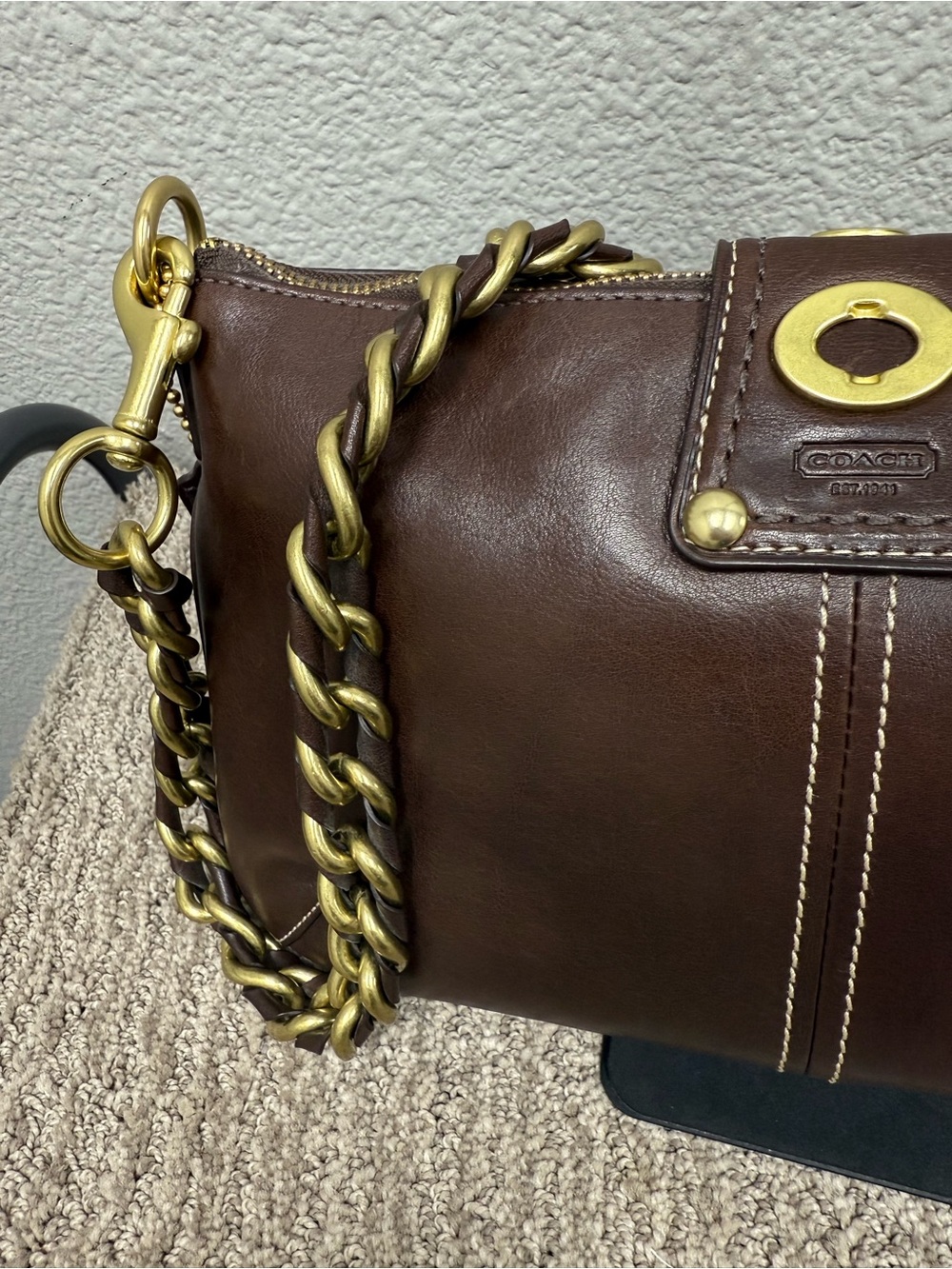 Rare Vintage Y2K Coach Bridget Legacy Brown Leather Turnlock Shoulder Bag F13756 - Picture 14 of 16